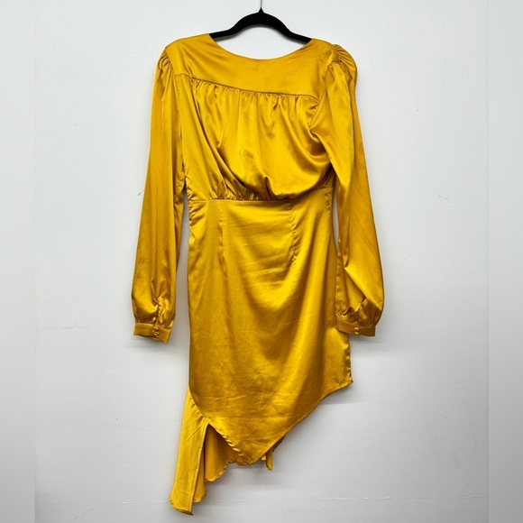 NWT Marie Satin Gold Ruffle Formal Midi Dress - Picture 5 of 10